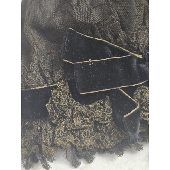 Antique Victorian Mourning Bonnet Hat Black Ribbon Lace Dark Brown Distressed main image 10